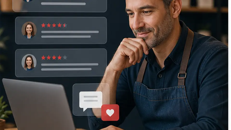 Équipe suivant les avis clients et la réputation locale d’une entreprise