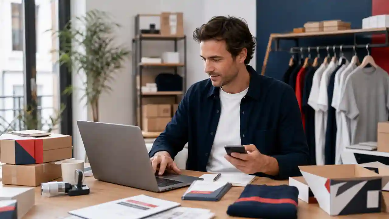 Boutique e-commerce moderne affichée sur ordinateur tablette et téléphone