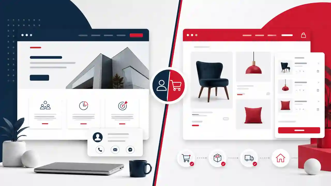 Comparaison visuelle entre un site vitrine et une boutique e-commerce