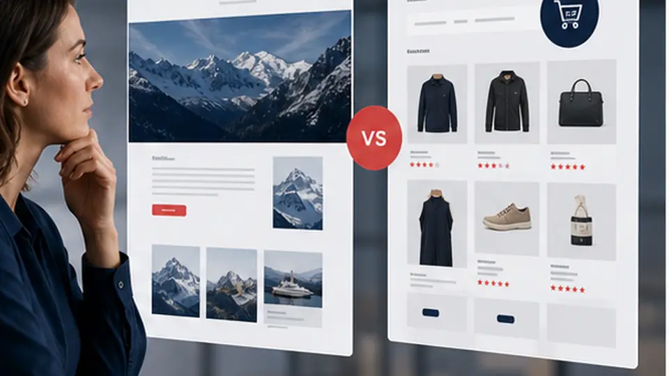 Équipe comparant un site vitrine et une boutique en ligne pour choisir le bon projet