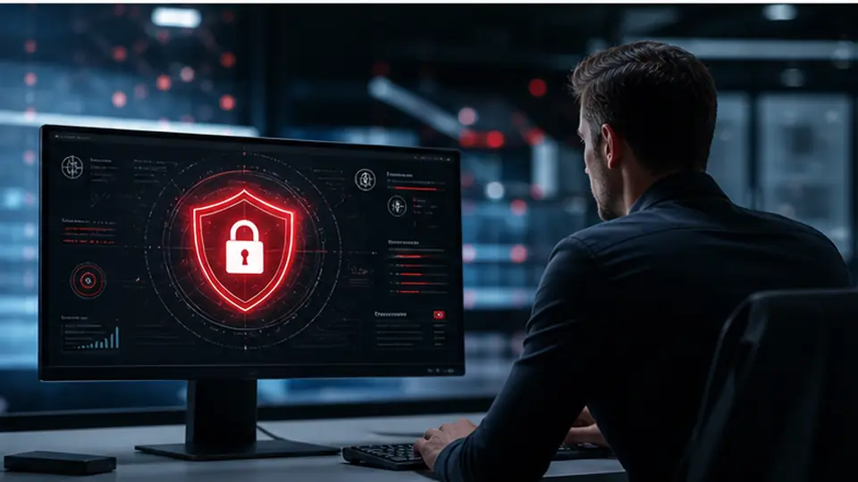 Spécialiste protégeant un site internet avec des outils de cybersécurité