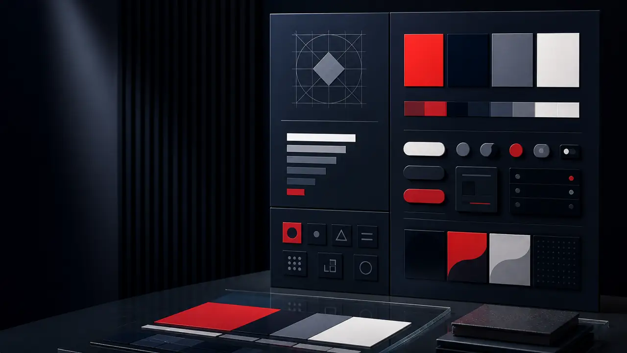 Système de design moderne avec couleurs, typographies et composants d’interface