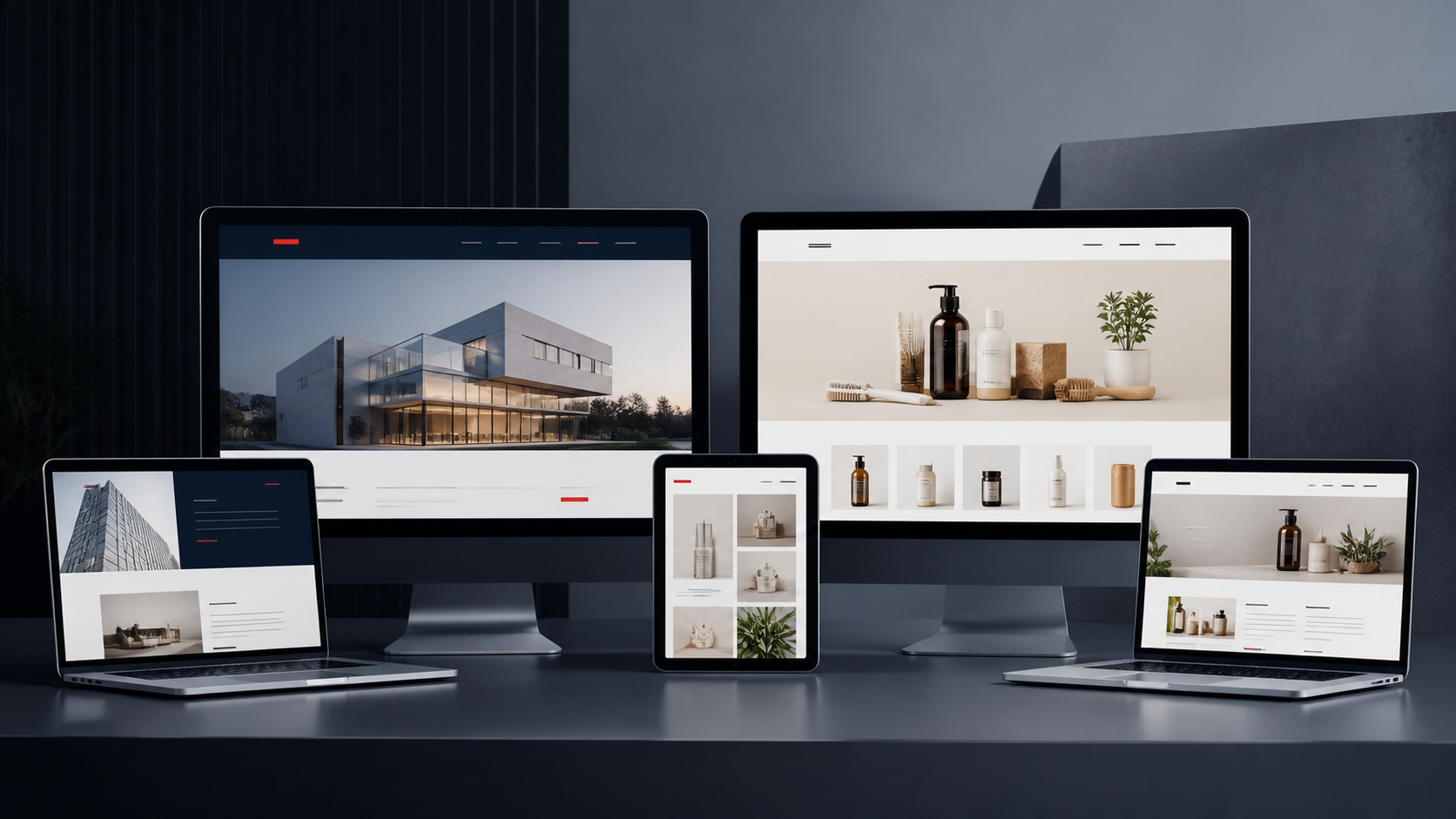 Exemples de création de sites internet vitrines et e-commerce responsives sur ordinateur, tablette et mobile