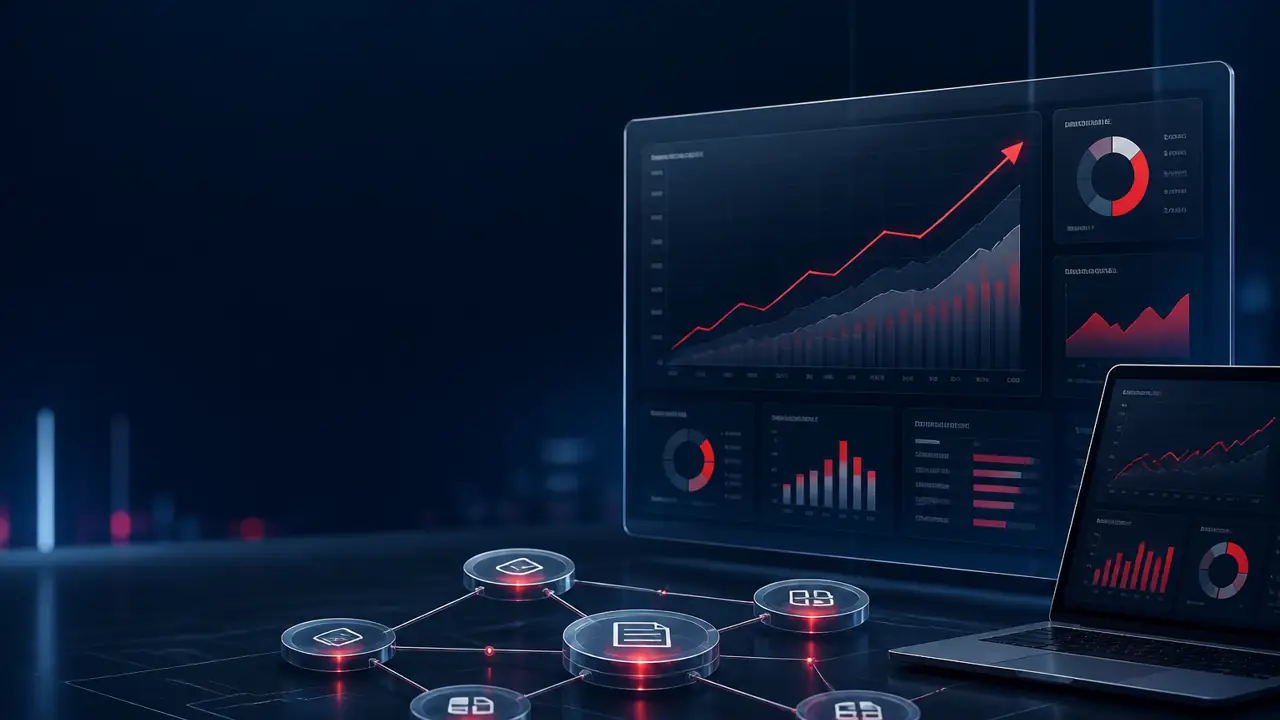 Tableau de bord de suivi SEO avec progression de la visibilité et maillage des contenus