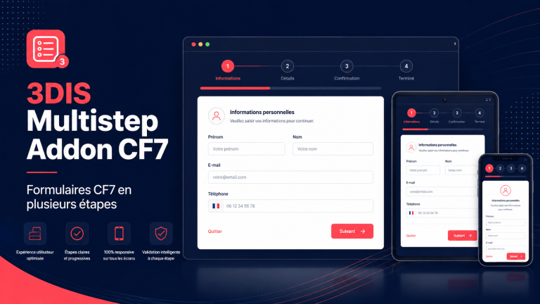 Formulaire Contact Form 7 en plusieurs étapes sur ordinateur, tablette et mobile
